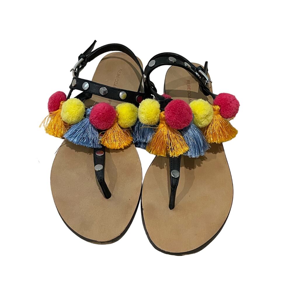 Rebecca Minkoff Sandals Women Size 8.5 Multicolor Pom Poms Colorful Boho Summer